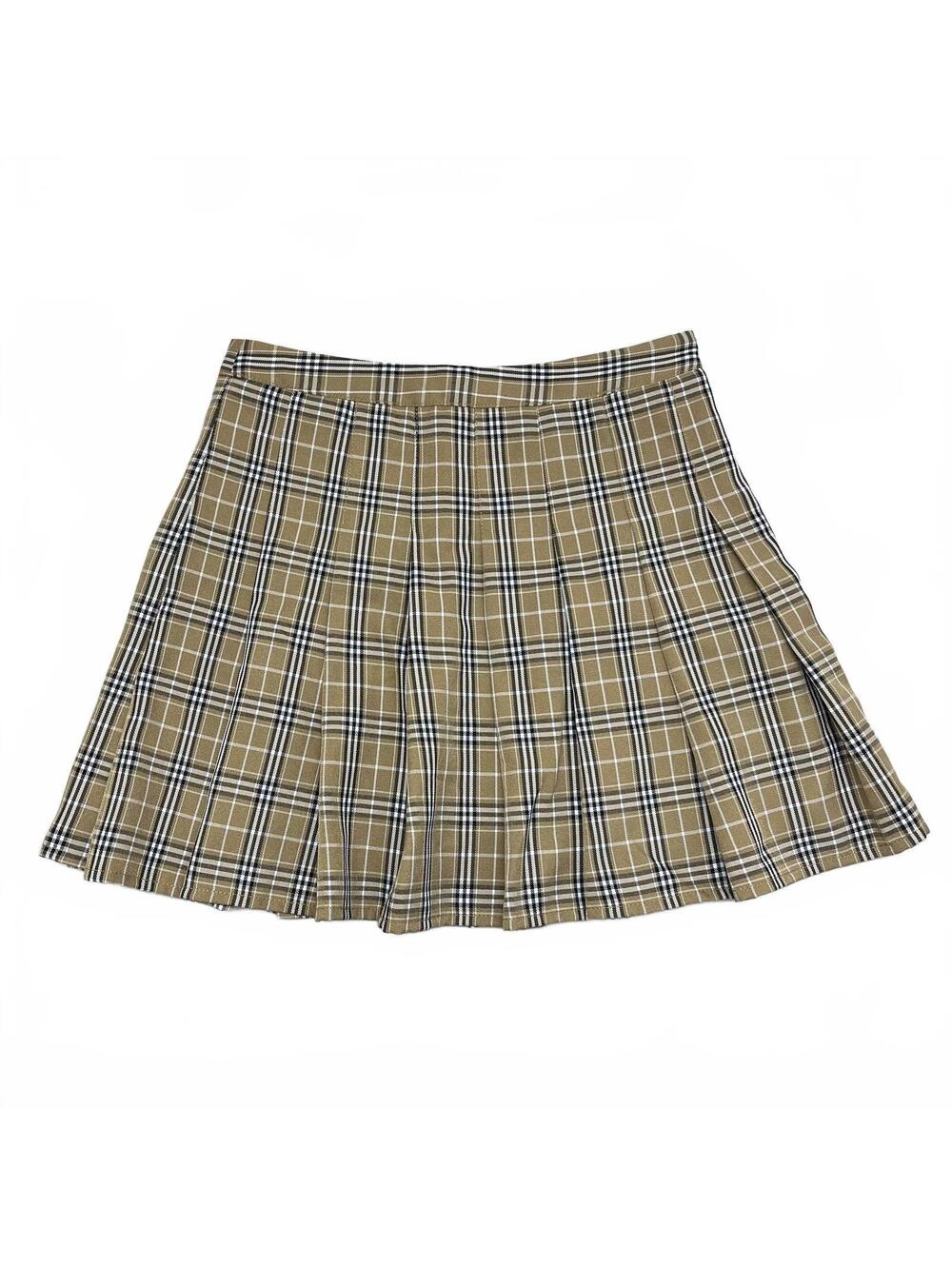 Wild Honey Sz S Tan & Black Plaid High Rise Pleated Mini Skirt Preppy Coquette